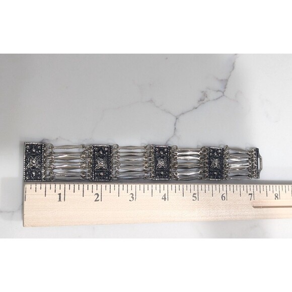 Vintage Hecho En Mexico Antiqued Look Silver Tone Link Bracelet 7.25" - Picture 4 of 10